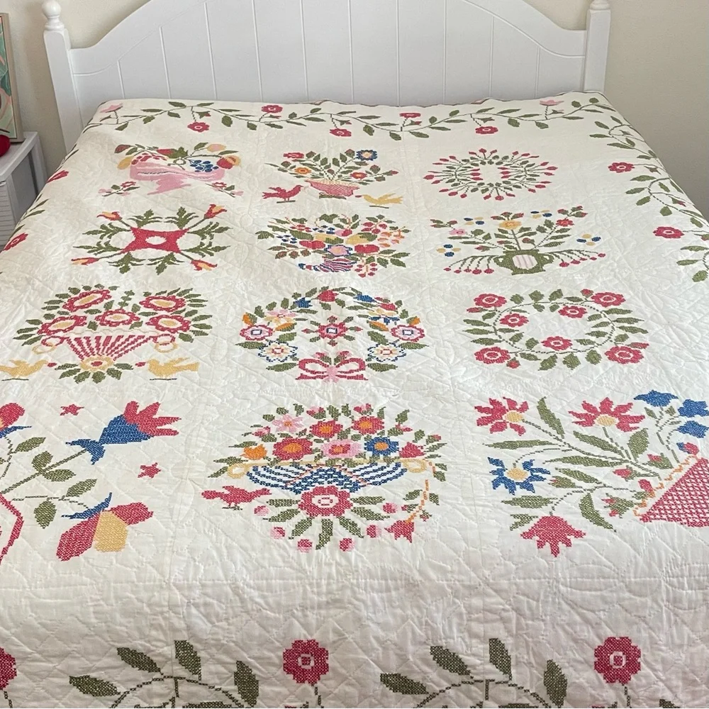 Handmade Vintage Paragon Baltimore’s Bride 01167 Cross Stitch Sampler Quilt